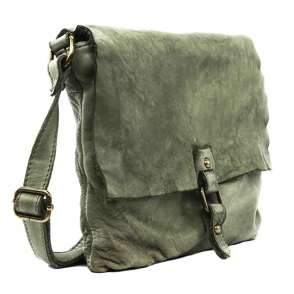 Sac besace à bandoulière en cuir vintage MISS COQUETTE Kaki