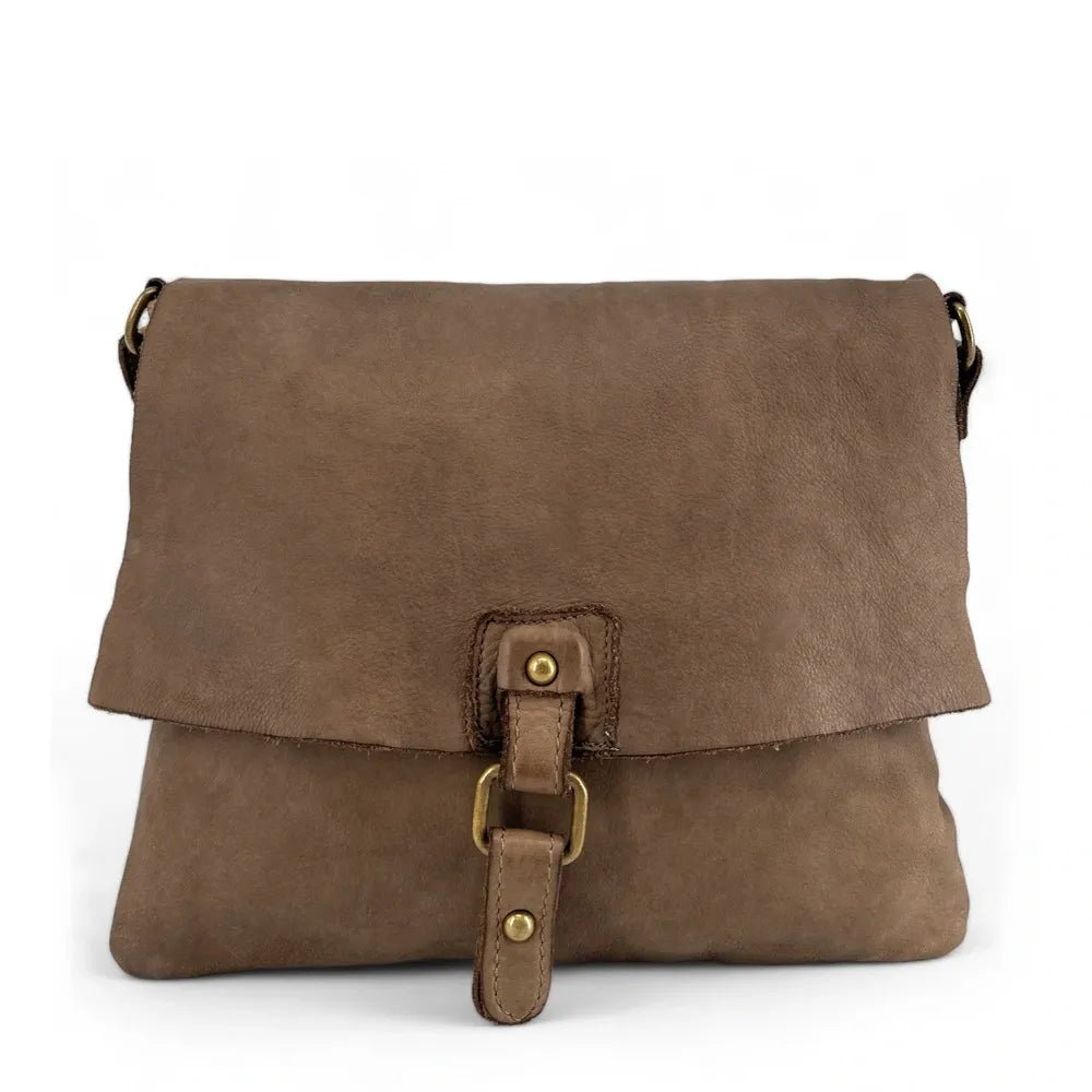 Sac besace à bandoulière en cuir vintage MISS COQUETTE Taupe