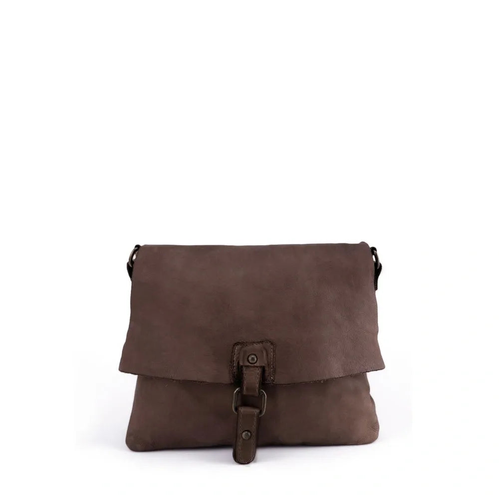 Sac besace à bandoulière en cuir vintage MISS COQUETTE Taupe foncé