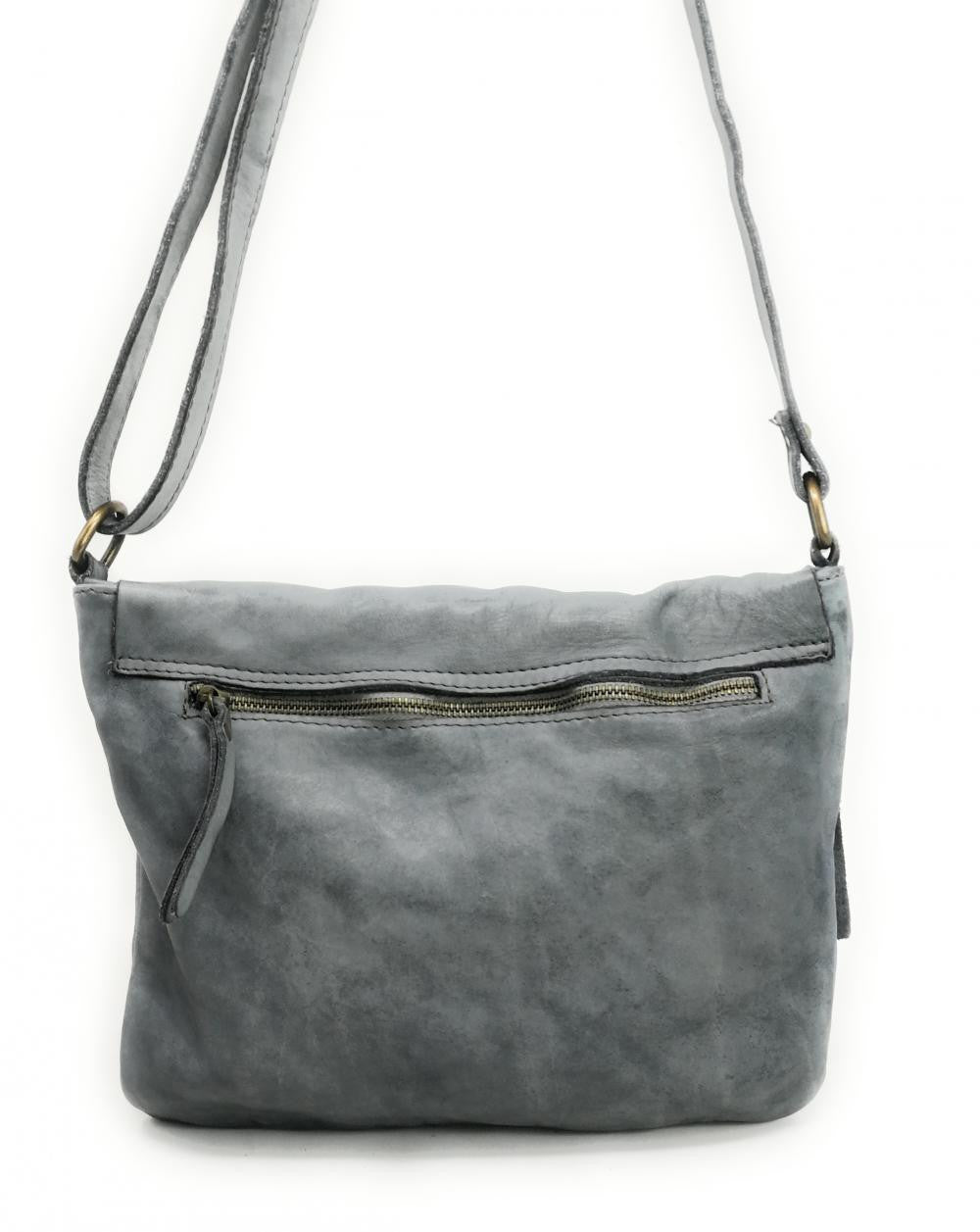 Sac besace à bandoulière en cuir vintage MISS COQUETTE Gris clair