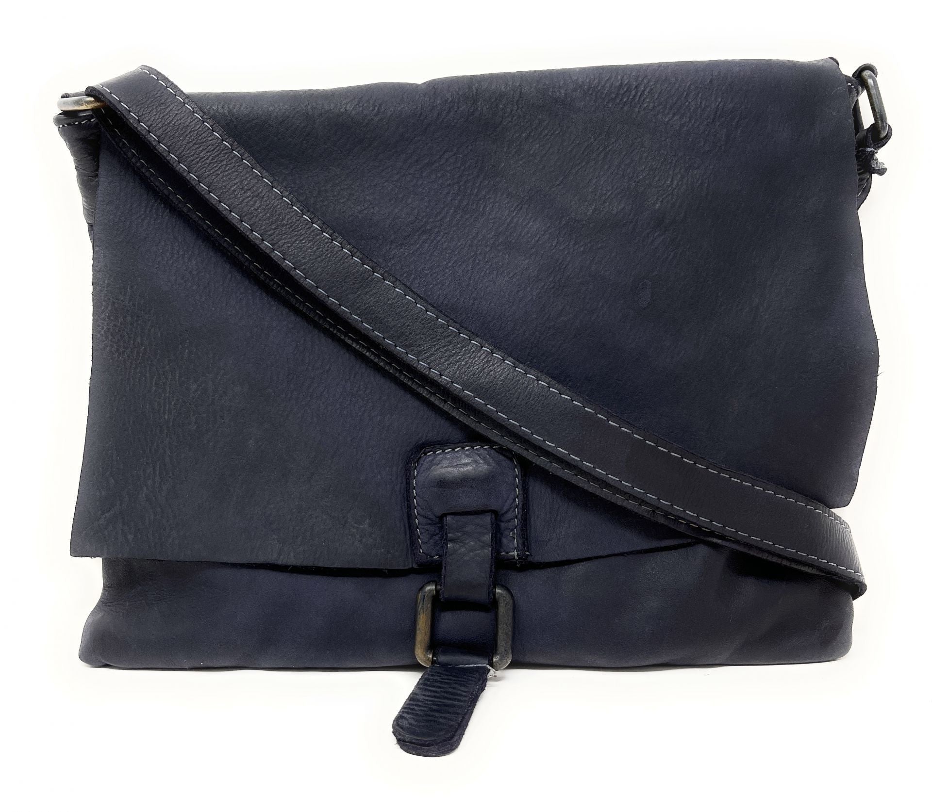 Sac besace à bandoulière en cuir vintage MISS COQUETTE Bleu marine