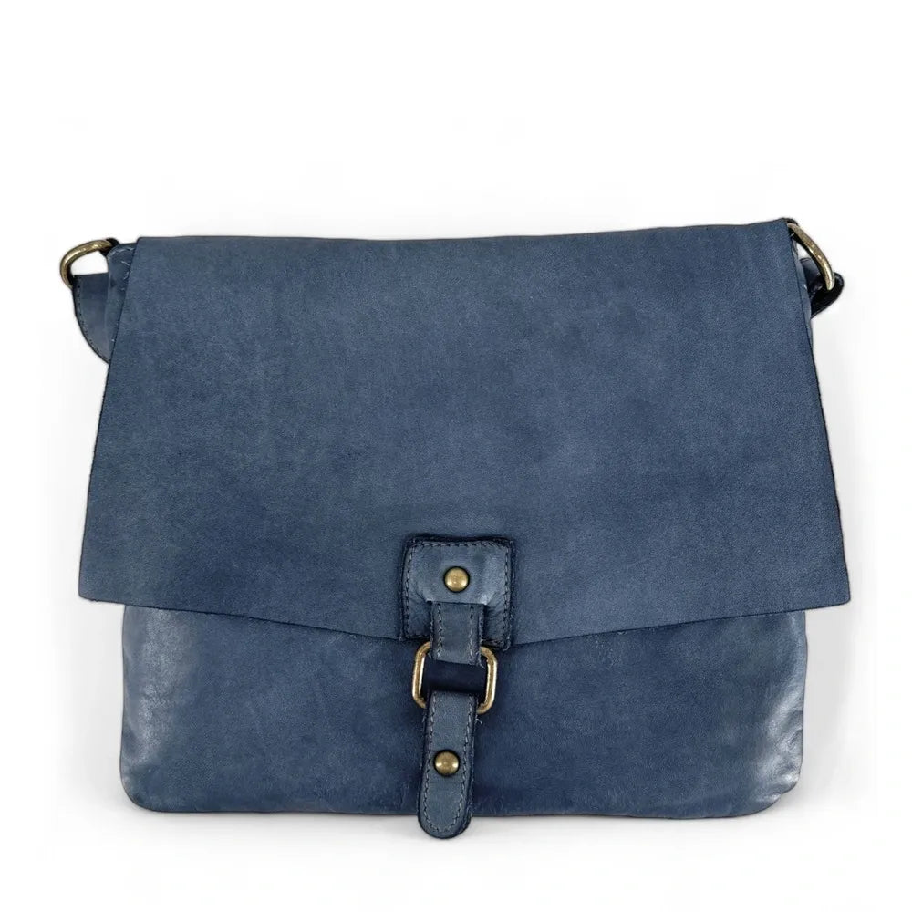 Sac besace à bandoulière en cuir vintage MISS COQUETTE Bleu profond