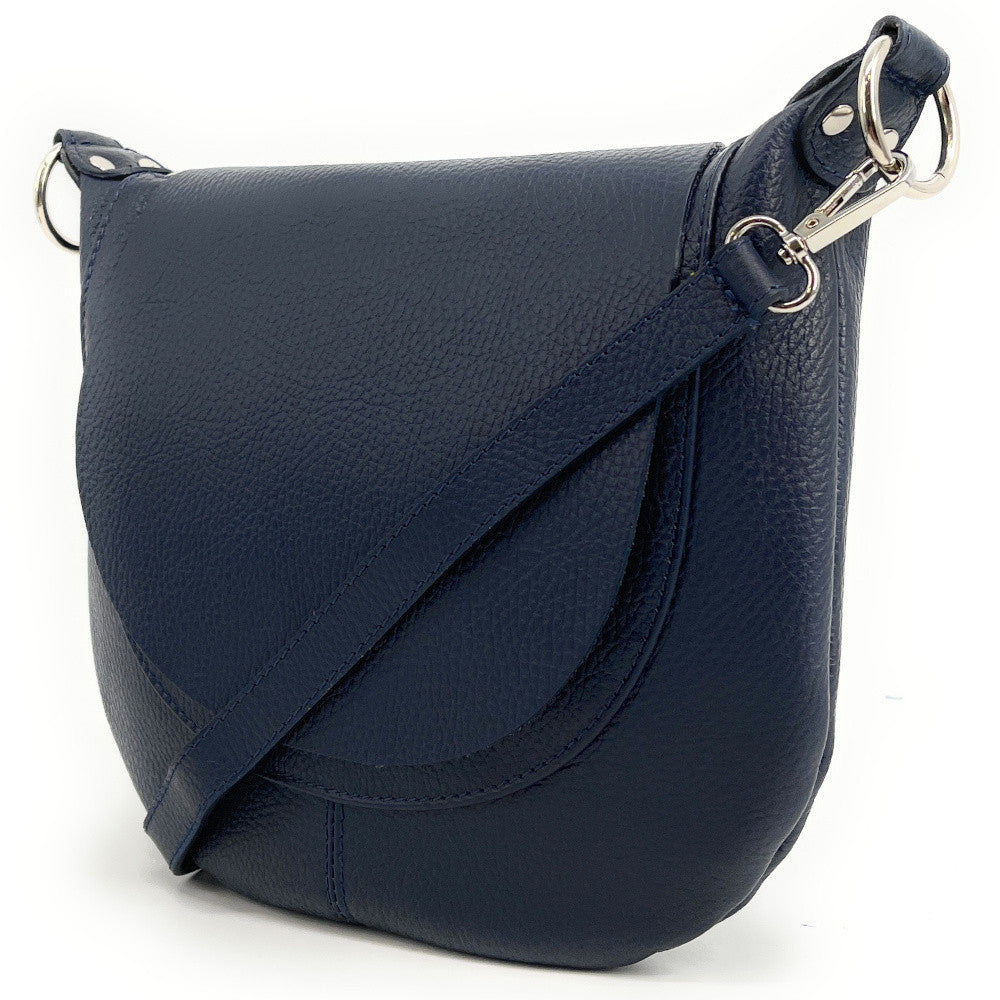 Sac besace à bandoulière en cuir grainé NEW CITIZEN Bleu marine