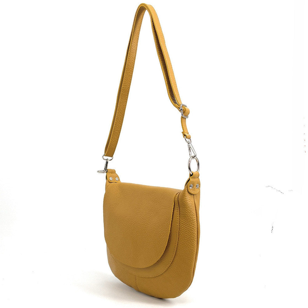 Sac besace à bandoulière en cuir grainé NEW CITIZEN Jaune Moutarde