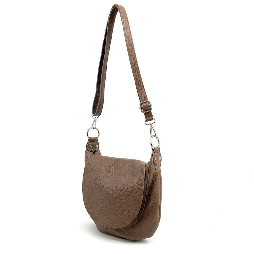 Sac besace à bandoulière en cuir grainé NEW CITIZEN Taupe foncé