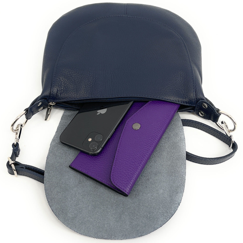 Sac besace à bandoulière en cuir grainé NEW CITIZEN Bleu marine