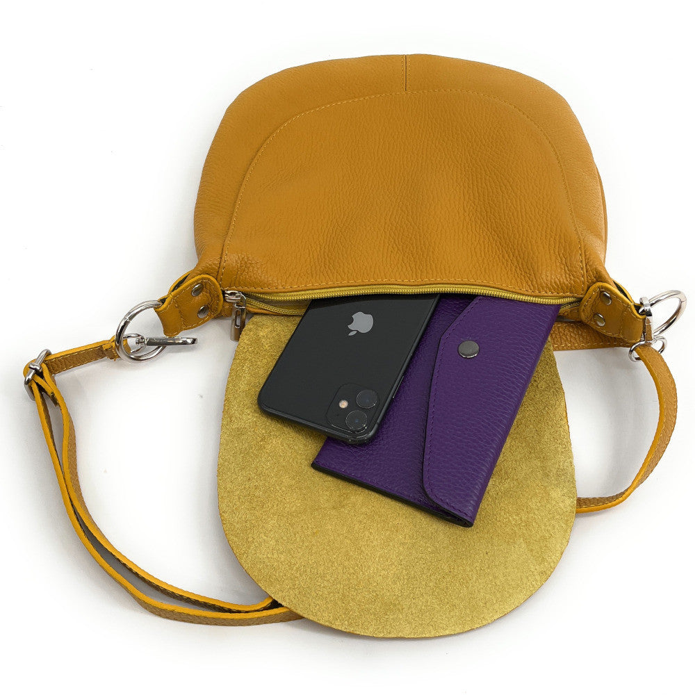 Sac besace à bandoulière en cuir grainé NEW CITIZEN Jaune Moutarde