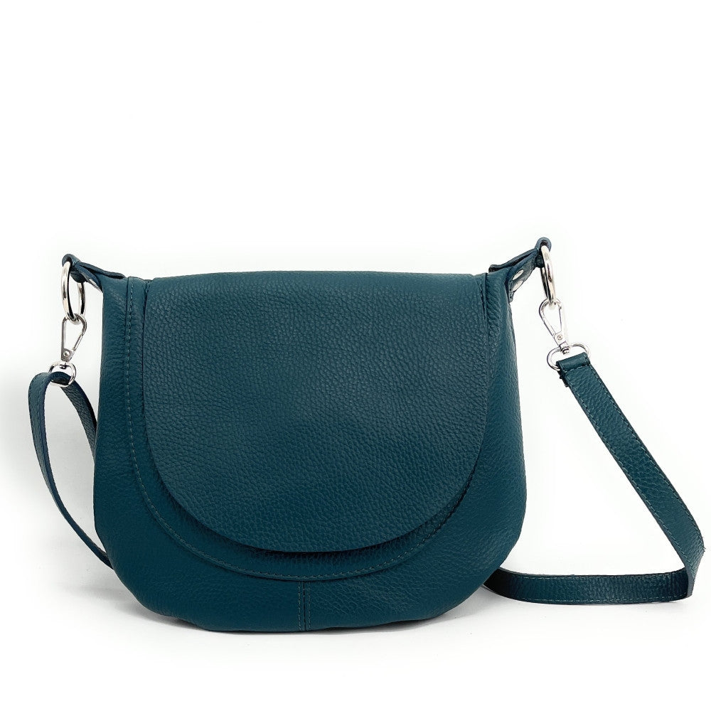 Sac besace à bandoulière en cuir grainé NEW CITIZEN Bleu vert canard