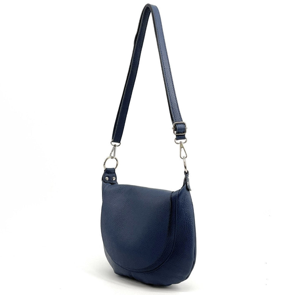 Sac besace à bandoulière en cuir grainé NEW CITIZEN Bleu