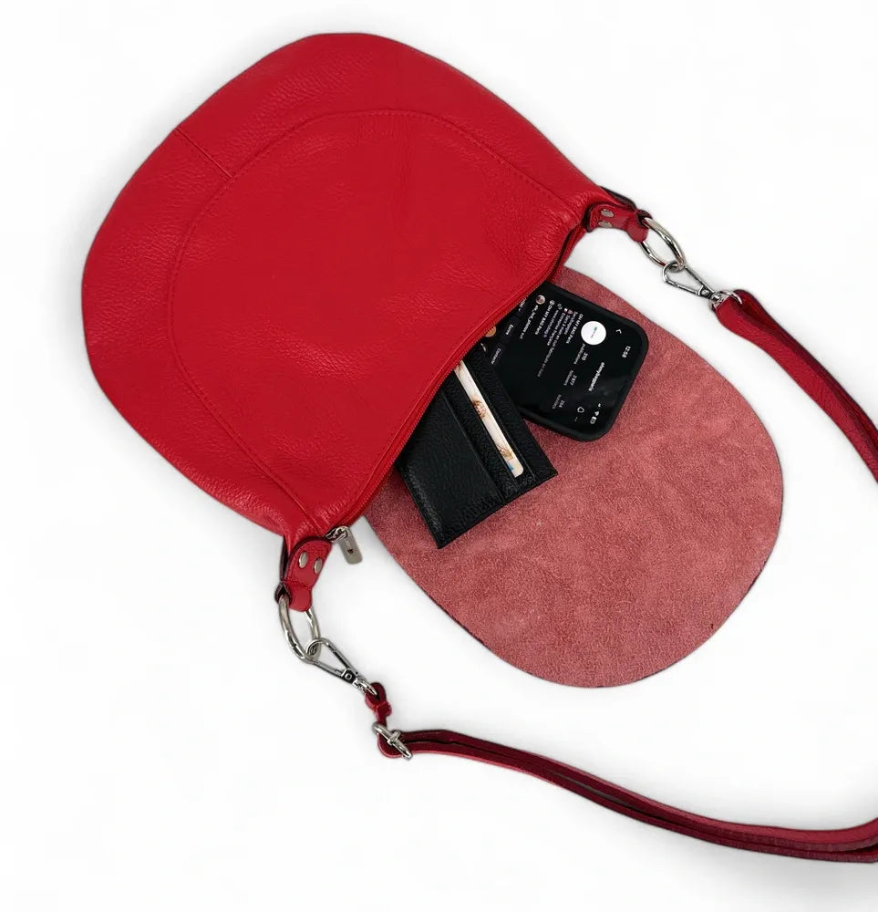 Sac besace à bandoulière en cuir grainé NEW CITIZEN Rouge garance