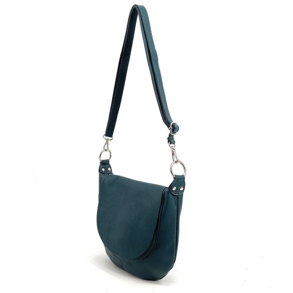 Sac besace à bandoulière en cuir grainé NEW CITIZEN Bleu vert canard
