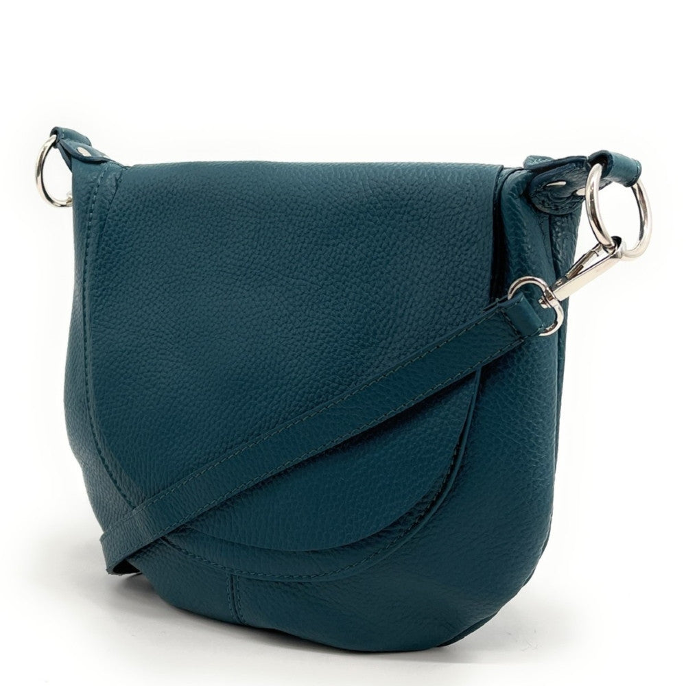 Sac besace à bandoulière en cuir grainé NEW CITIZEN Bleu vert canard