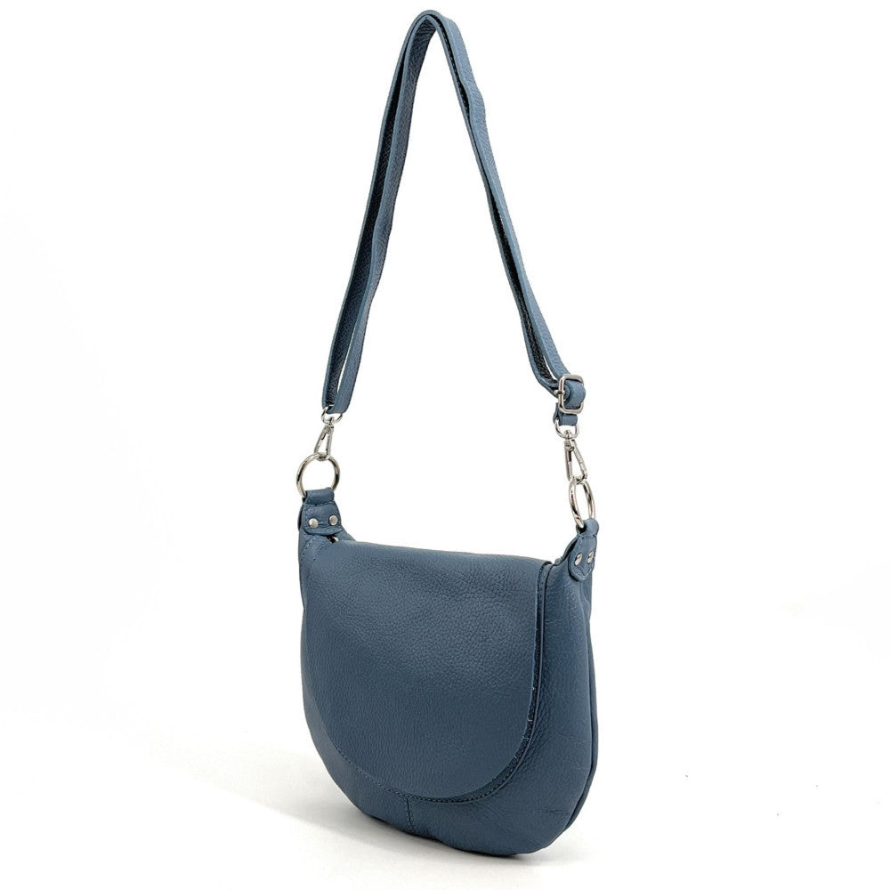 Sac besace à bandoulière en cuir grainé NEW CITIZEN Bleu glacier