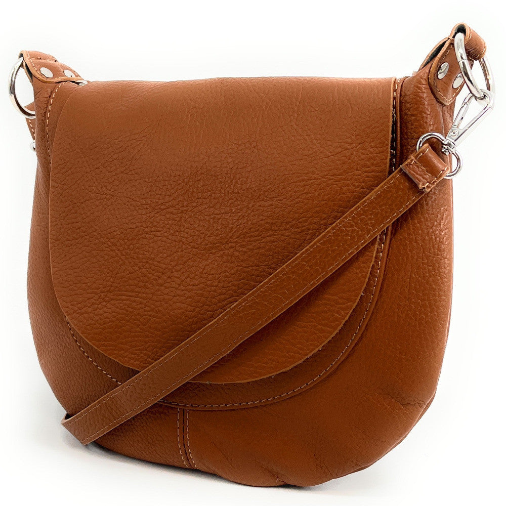Sac besace à bandoulière en cuir grainé NEW CITIZEN Camel foncé