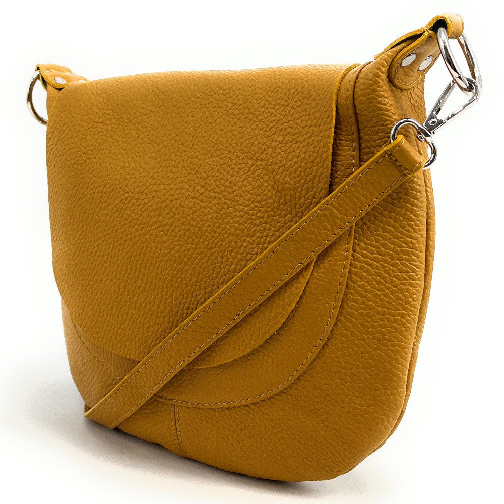 Sac besace à bandoulière en cuir grainé NEW CITIZEN Jaune Moutarde