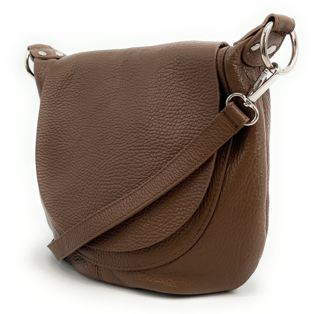 Sac besace à bandoulière en cuir grainé NEW CITIZEN Taupe foncé