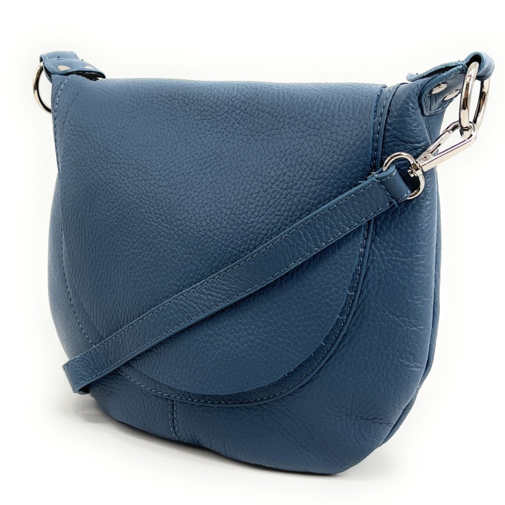 Sac besace à bandoulière en cuir grainé NEW CITIZEN Bleu glacier