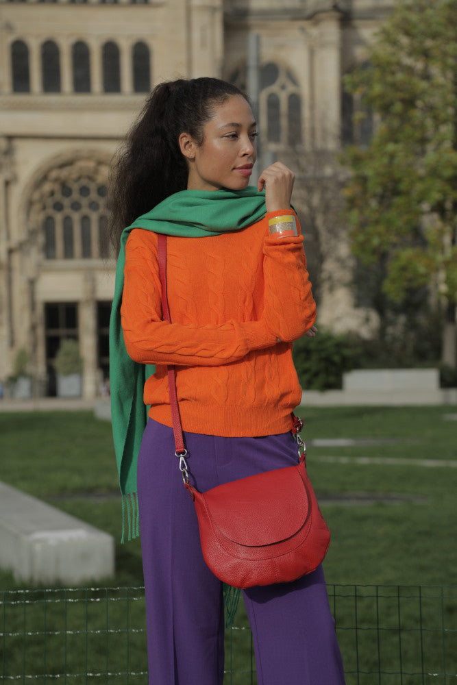 Sac besace à bandoulière en cuir grainé NEW CITIZEN Orange