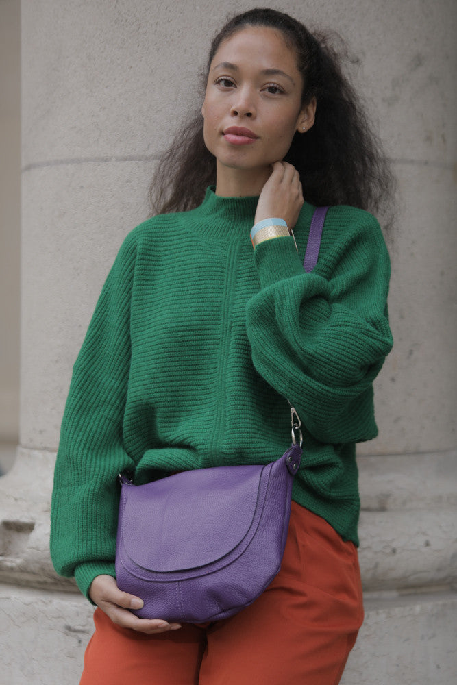 Sac besace à bandoulière en cuir grainé NEW CITIZEN Violet