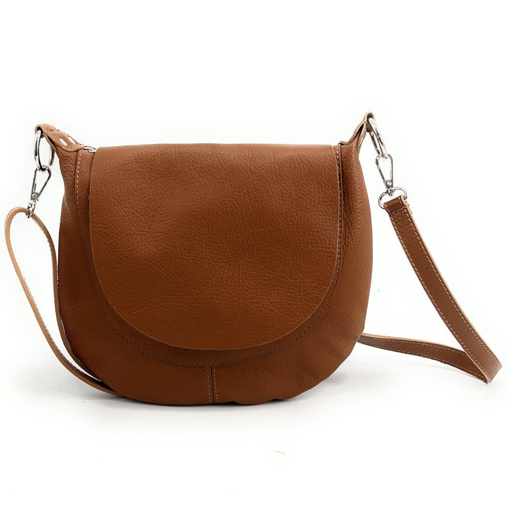 Sac besace à bandoulière en cuir grainé NEW CITIZEN Camel foncé