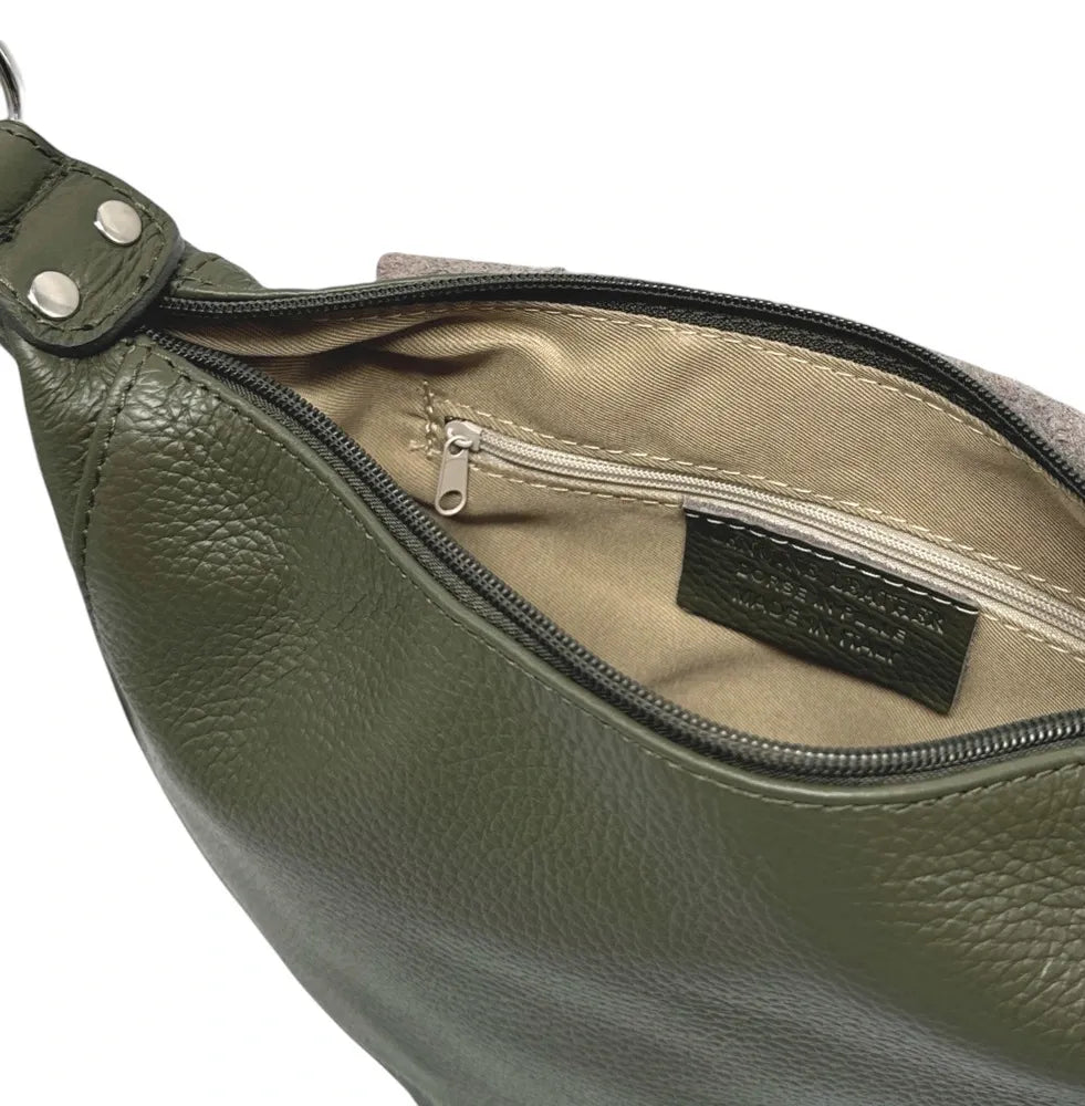 Sac besace à bandoulière en cuir grainé NEW CITIZEN Kaki