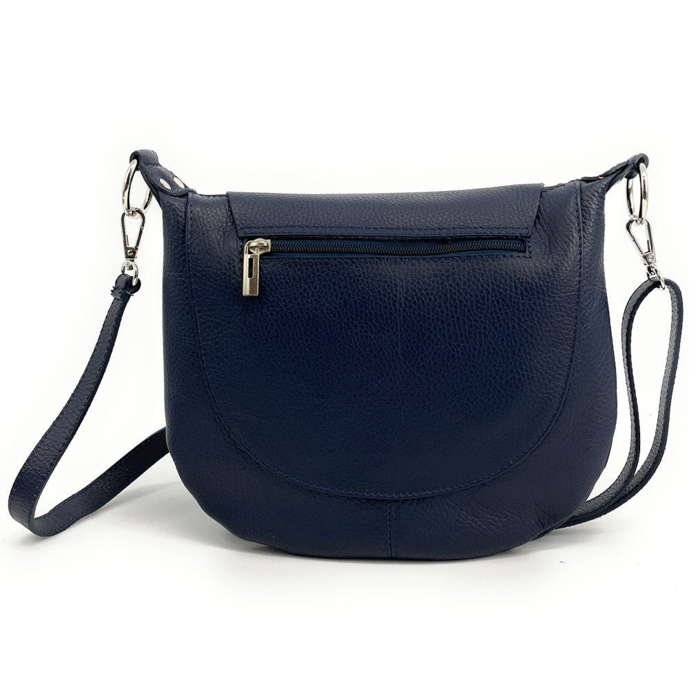 Sac besace à bandoulière en cuir grainé NEW CITIZEN Bleu marine