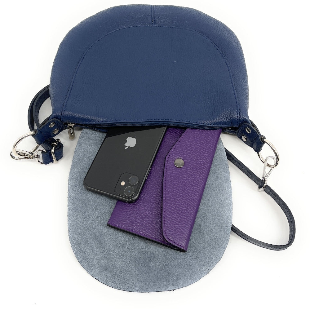 Sac besace à bandoulière en cuir grainé NEW CITIZEN Bleu