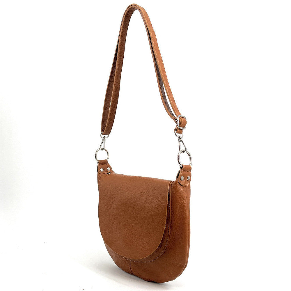 Sac besace à bandoulière en cuir grainé NEW CITIZEN Camel foncé