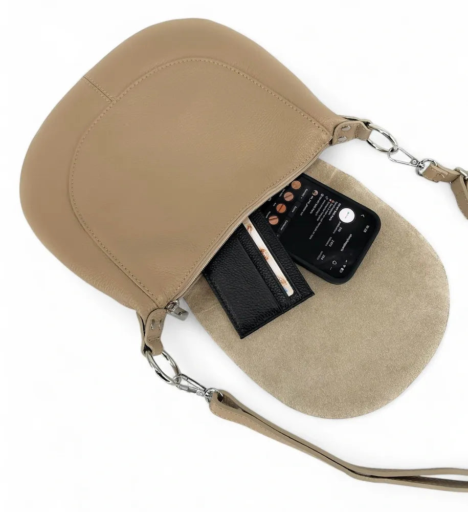 Sac besace à bandoulière en cuir grainé NEW CITIZEN Taupe