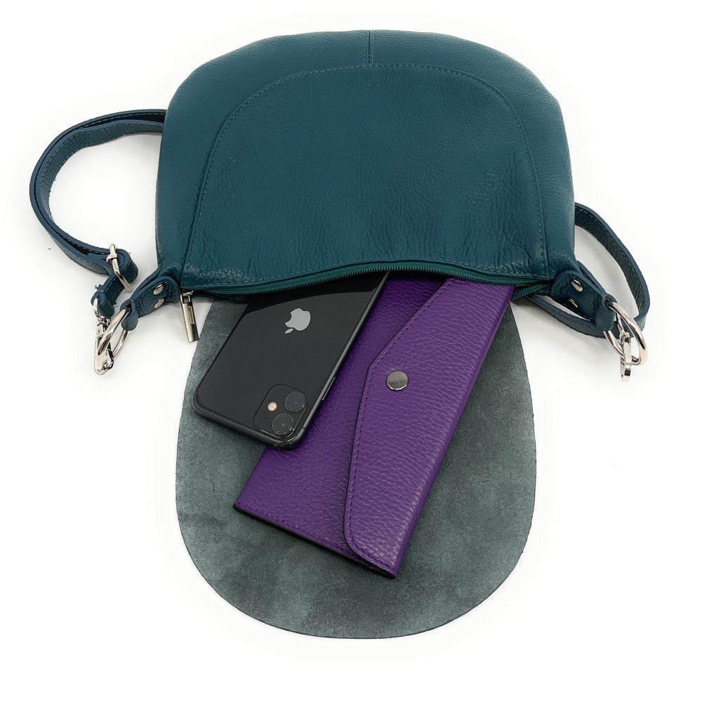 Sac besace à bandoulière en cuir grainé NEW CITIZEN Bleu vert canard