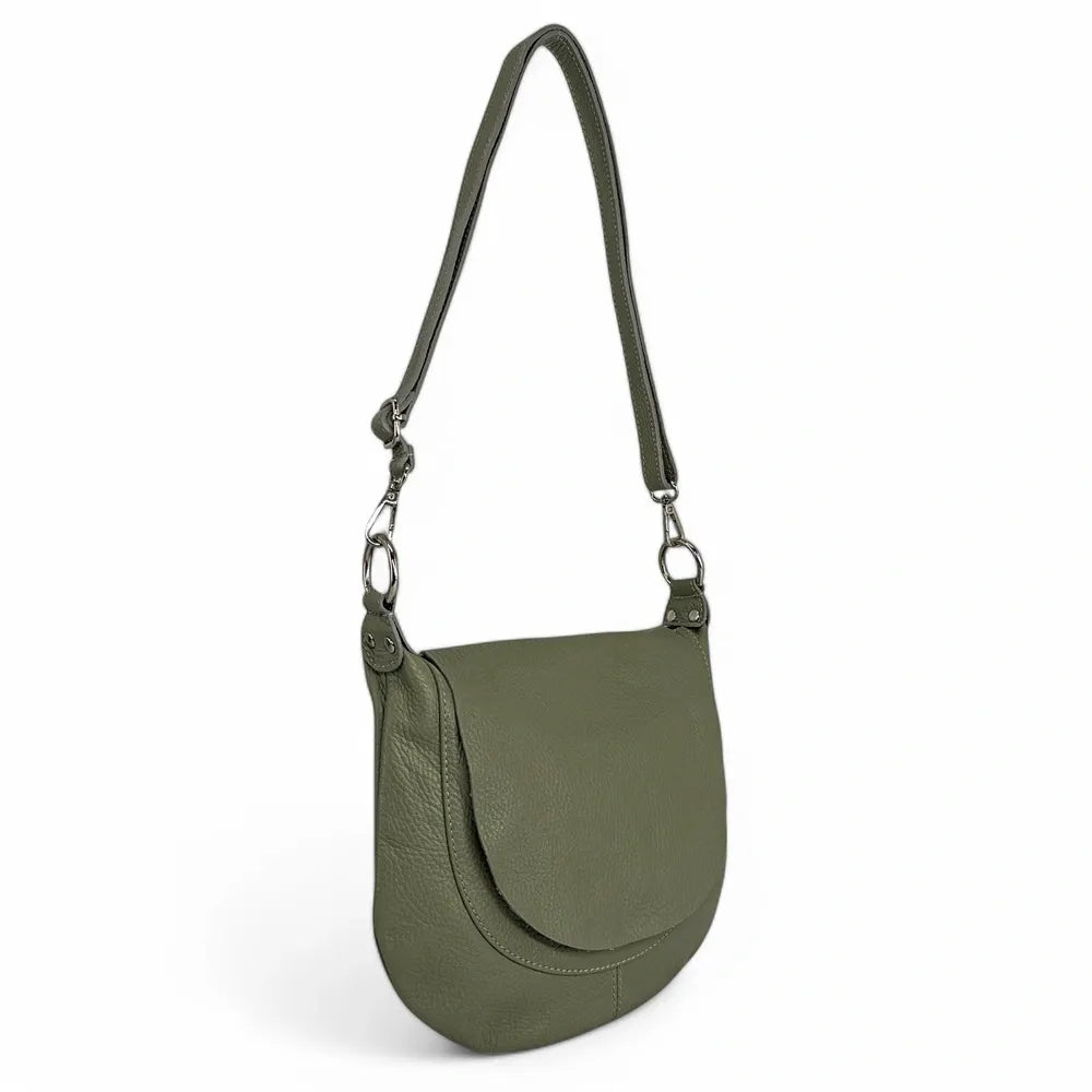 Sac besace à bandoulière en cuir grainé NEW CITIZEN Kaki