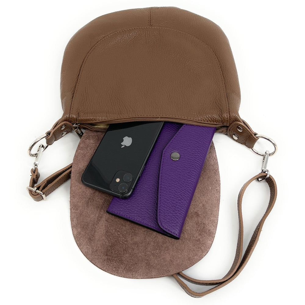 Sac besace à bandoulière en cuir grainé NEW CITIZEN Taupe foncé