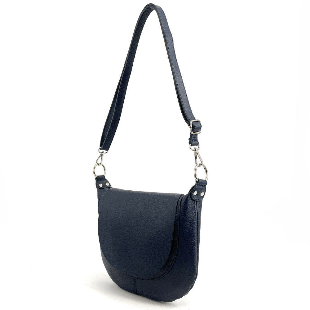 Sac besace à bandoulière en cuir grainé NEW CITIZEN Bleu marine