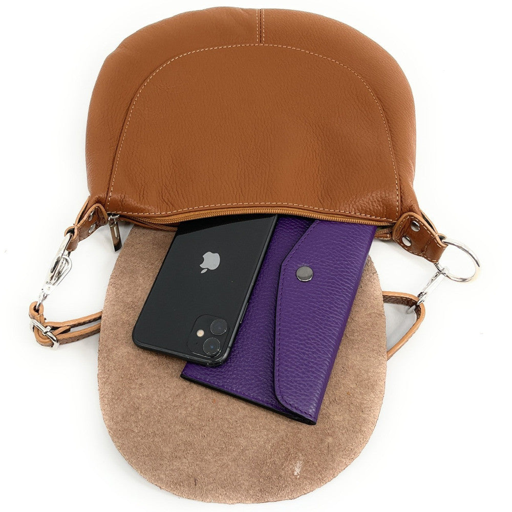 Sac besace à bandoulière en cuir grainé NEW CITIZEN Camel foncé