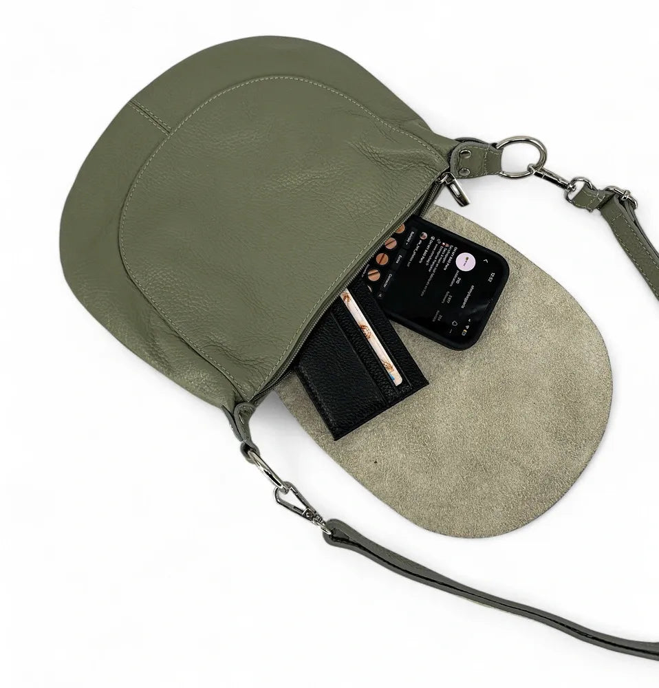 Sac besace à bandoulière en cuir grainé NEW CITIZEN Kaki