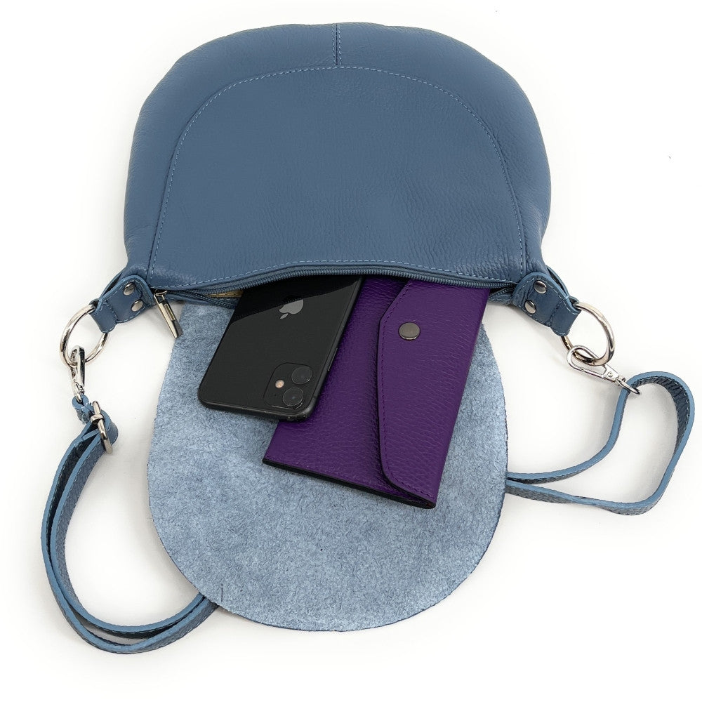 Sac besace à bandoulière en cuir grainé NEW CITIZEN Bleu glacier