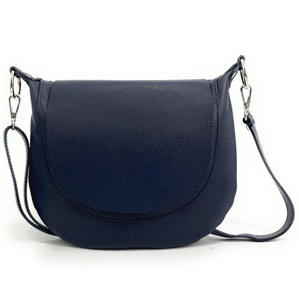 Sac besace à bandoulière en cuir grainé NEW CITIZEN Bleu marine