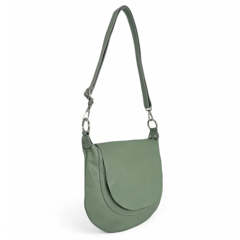 Sac besace à bandoulière en cuir grainé NEW CITIZEN Vert pastel