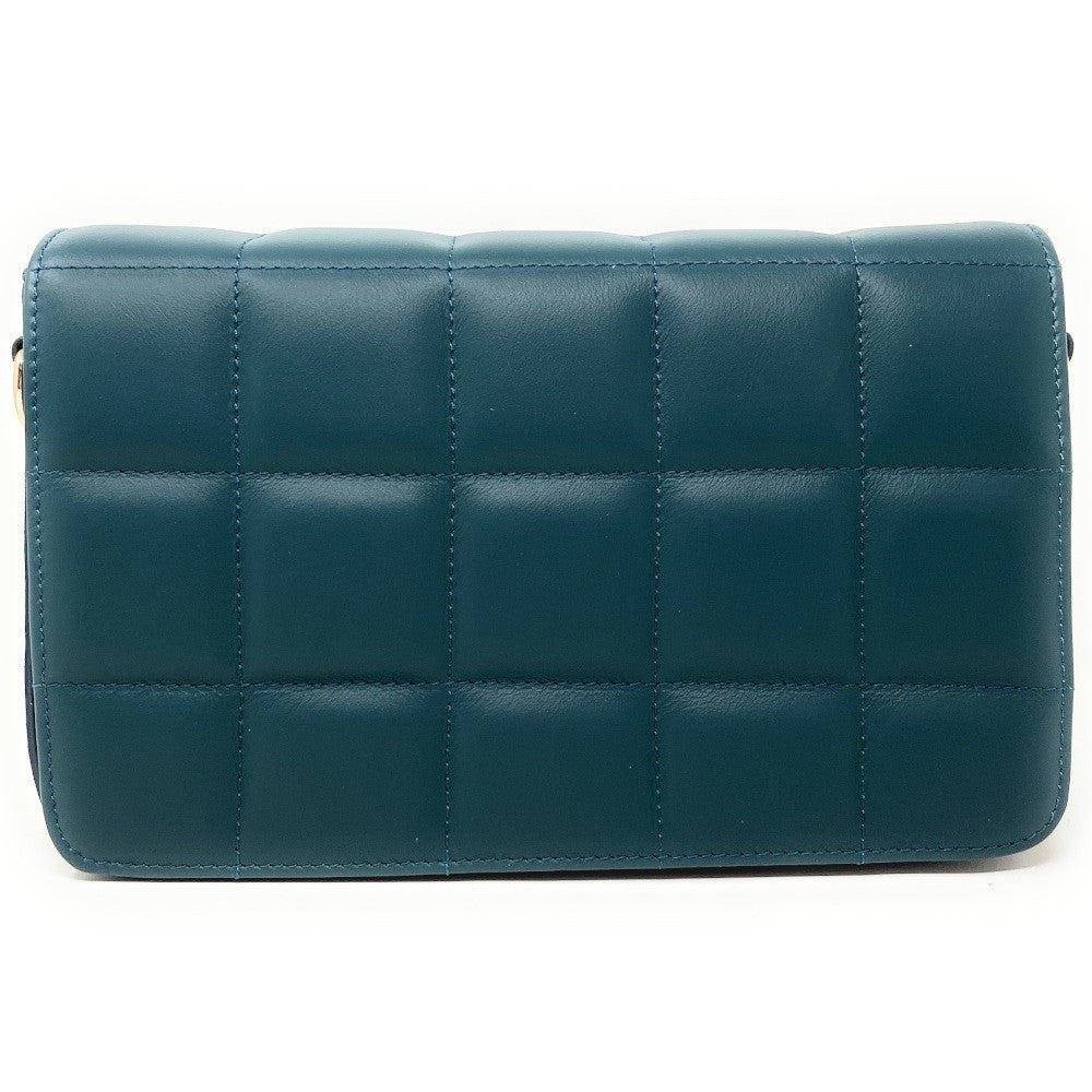 Sac french stick en cuir lisse matelassé TIME SQUARE Bleu vert canard