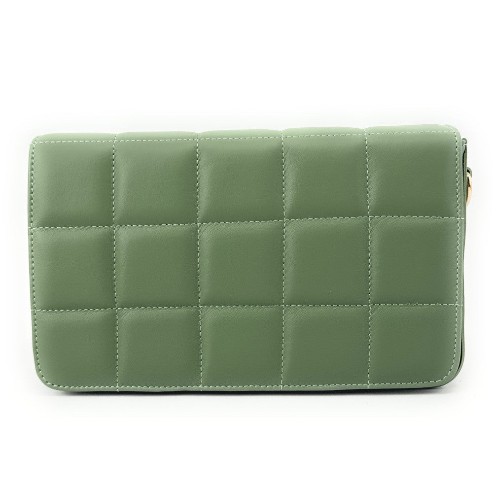 Sac french stick en cuir lisse matelassé TIME SQUARE Vert amande