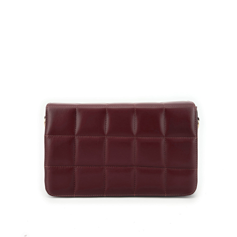 Sac french stick en cuir lisse matelassé TIME SQUARE Bordeaux