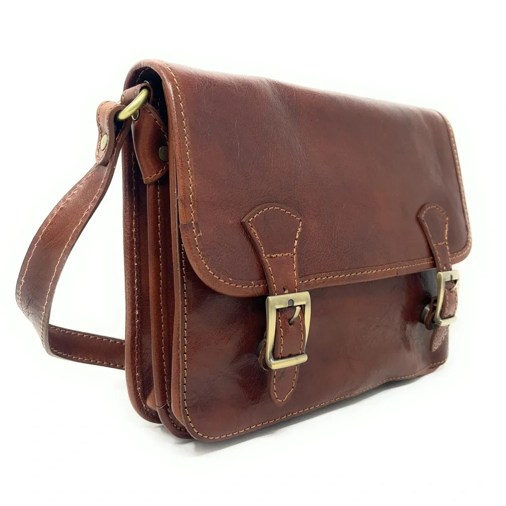 Sac bandoulière en cuir lisse NIAGARA Châtaigne