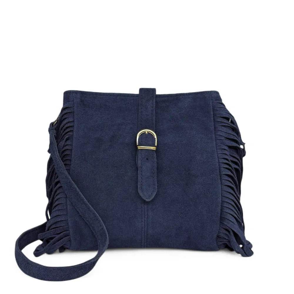 Sac bandoulière en croûte de cuir CHEYENNE Bleu marine