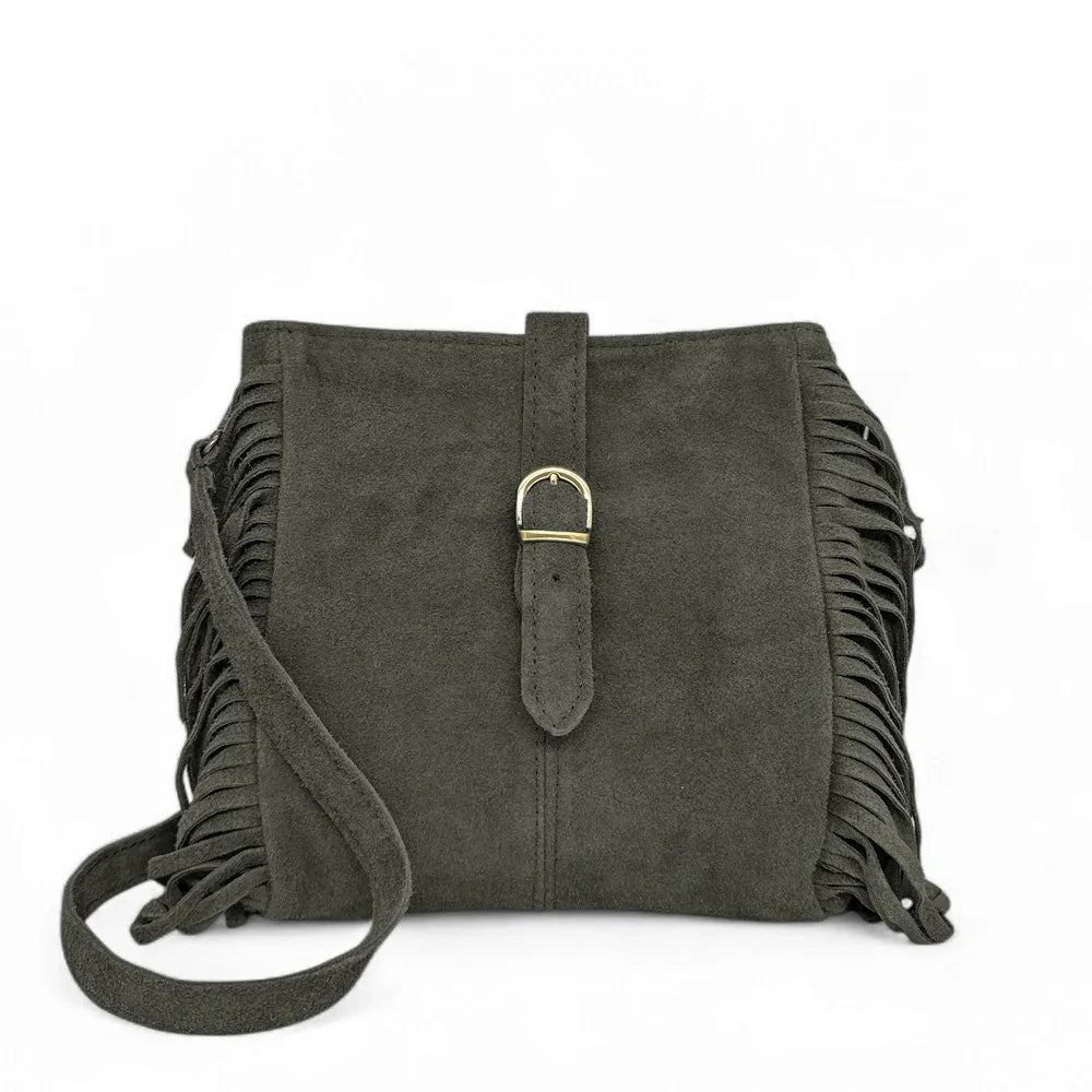 Sac bandoulière en croûte de cuir CHEYENNE Kaki