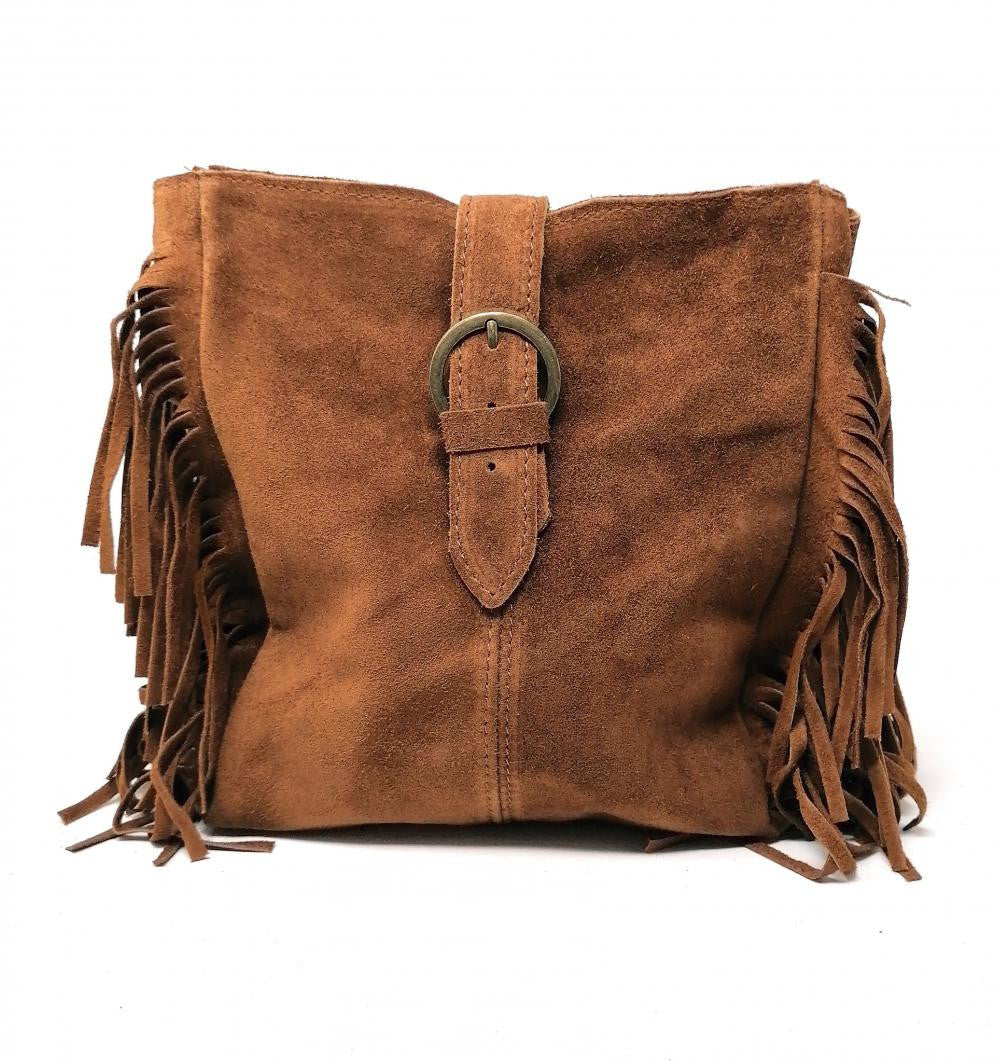 Sac bandoulière en croûte de cuir CHEYENNE Châtaigne
