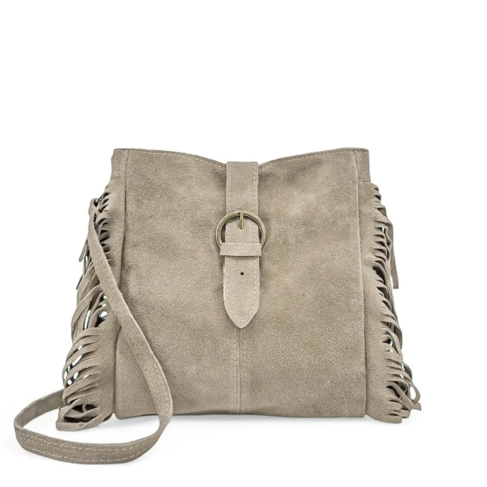 Sac bandoulière en croûte de cuir CHEYENNE Taupe clair