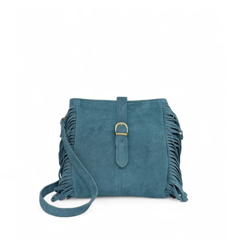 Sac bandoulière en croûte de cuir CHEYENNE Bleu denim