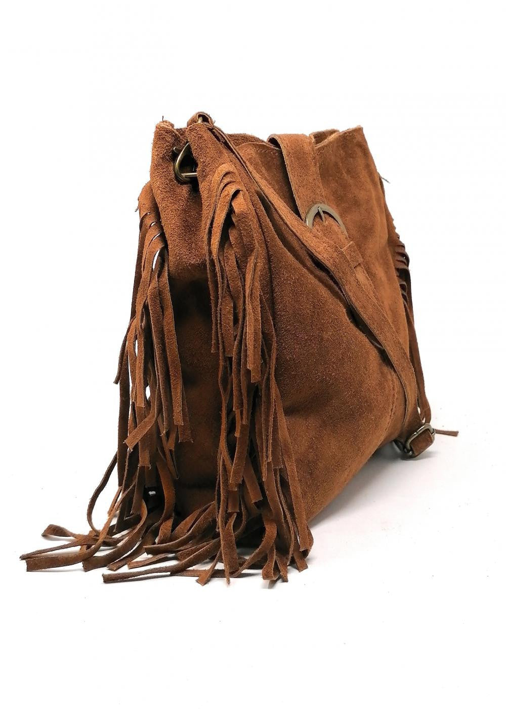 Sac bandoulière en croûte de cuir CHEYENNE Châtaigne