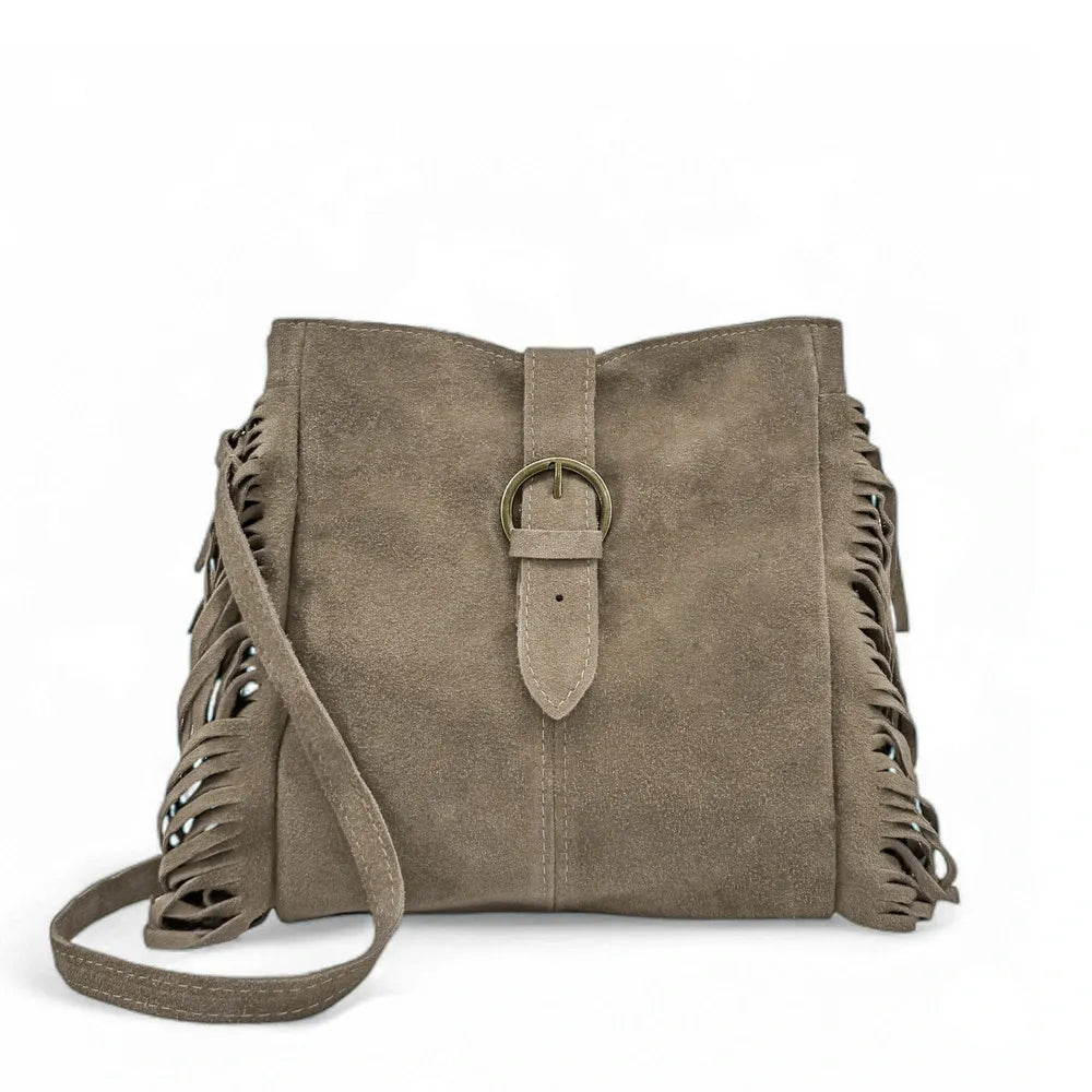 Sac bandoulière en croûte de cuir CHEYENNE Taupe