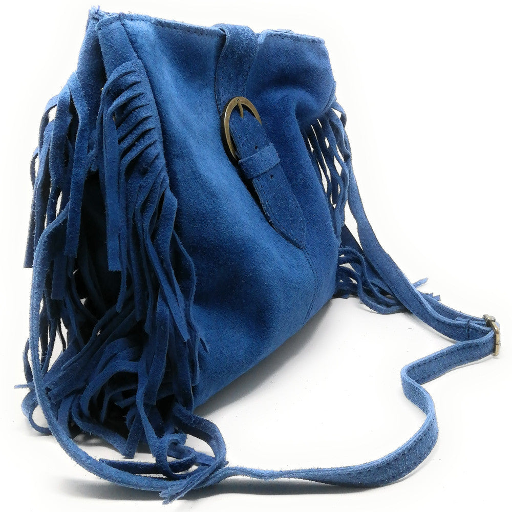 Sac bandoulière en croûte de cuir CHEYENNE Bleu